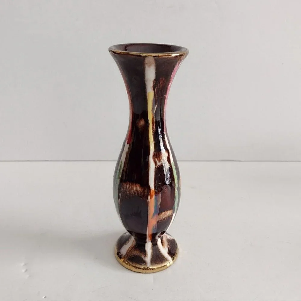Vintage Jasbo Keramik Bud Vase Altotting Germany Brown Drip Glaze Mid Century